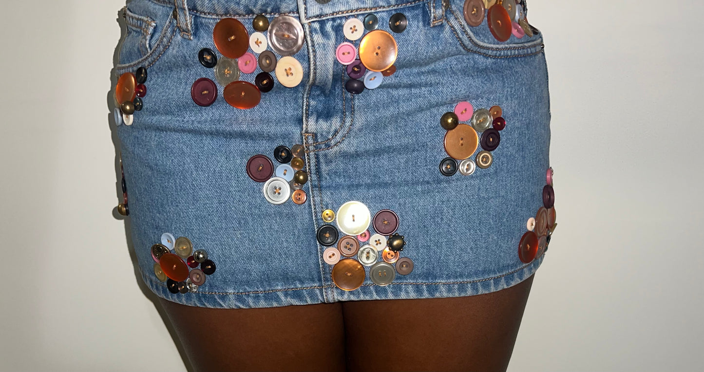 Denim Button Mini Skirt 001