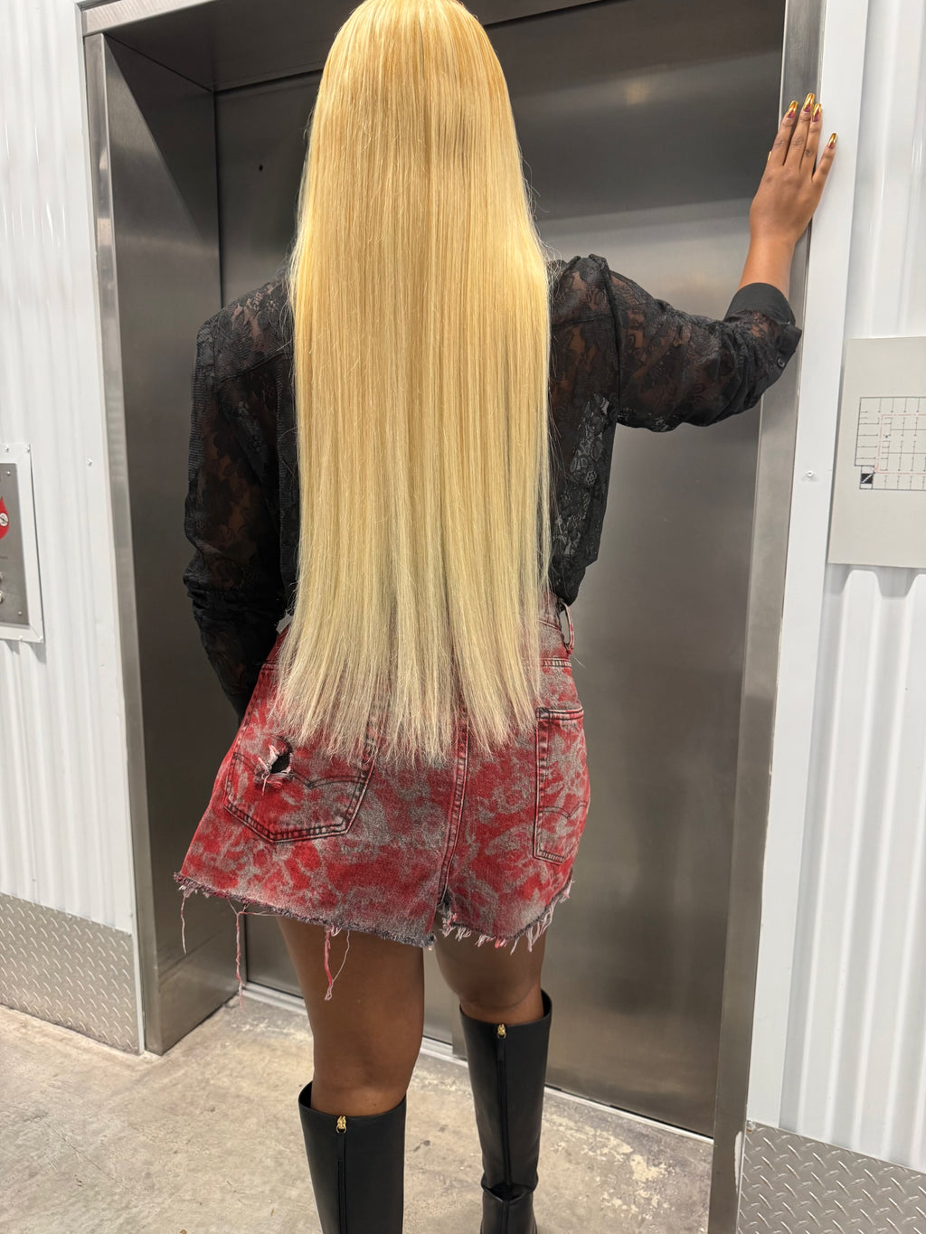 Red Lace Denim Wrap Skirt