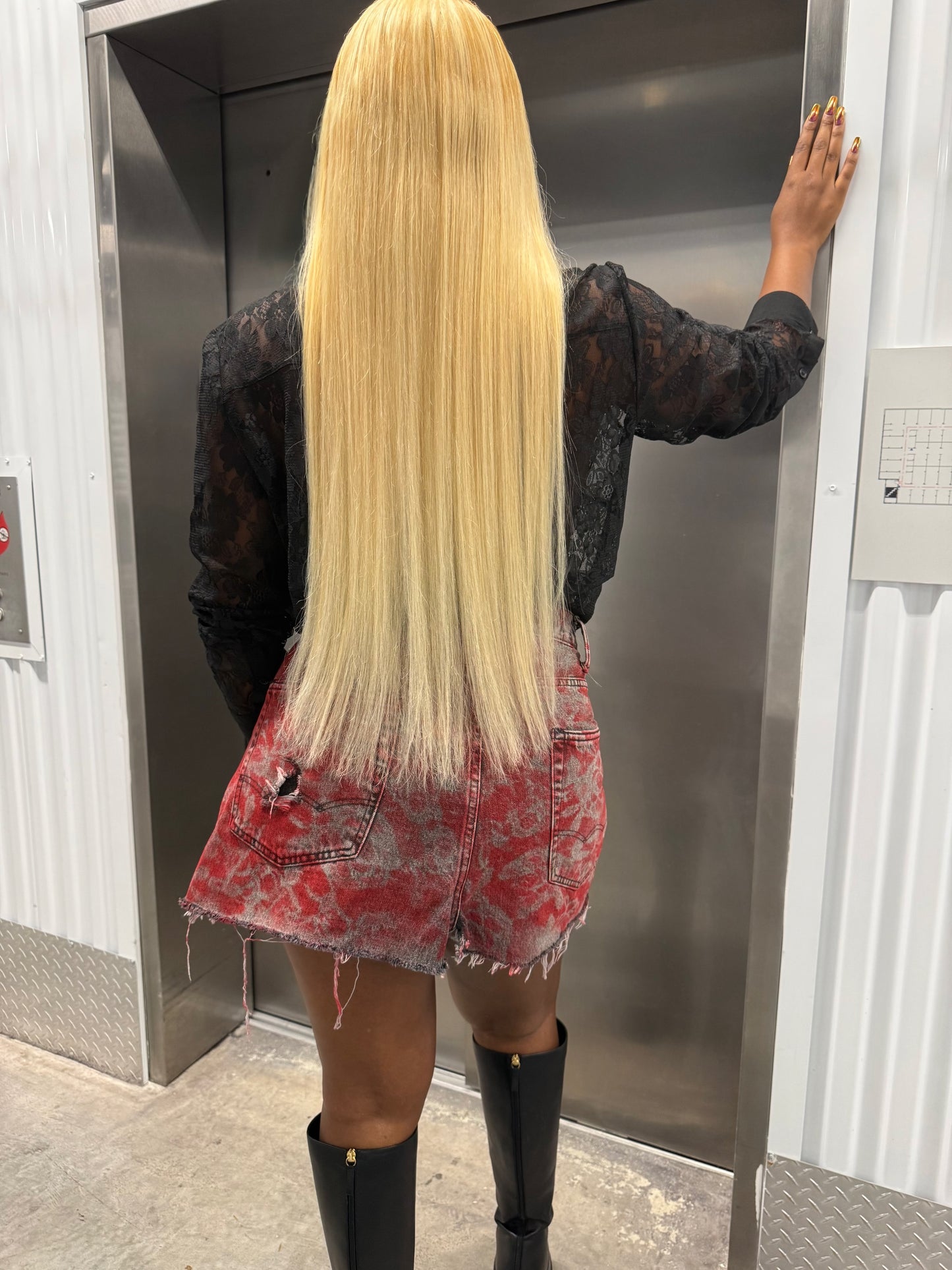 Red Lace Denim Wrap Skirt