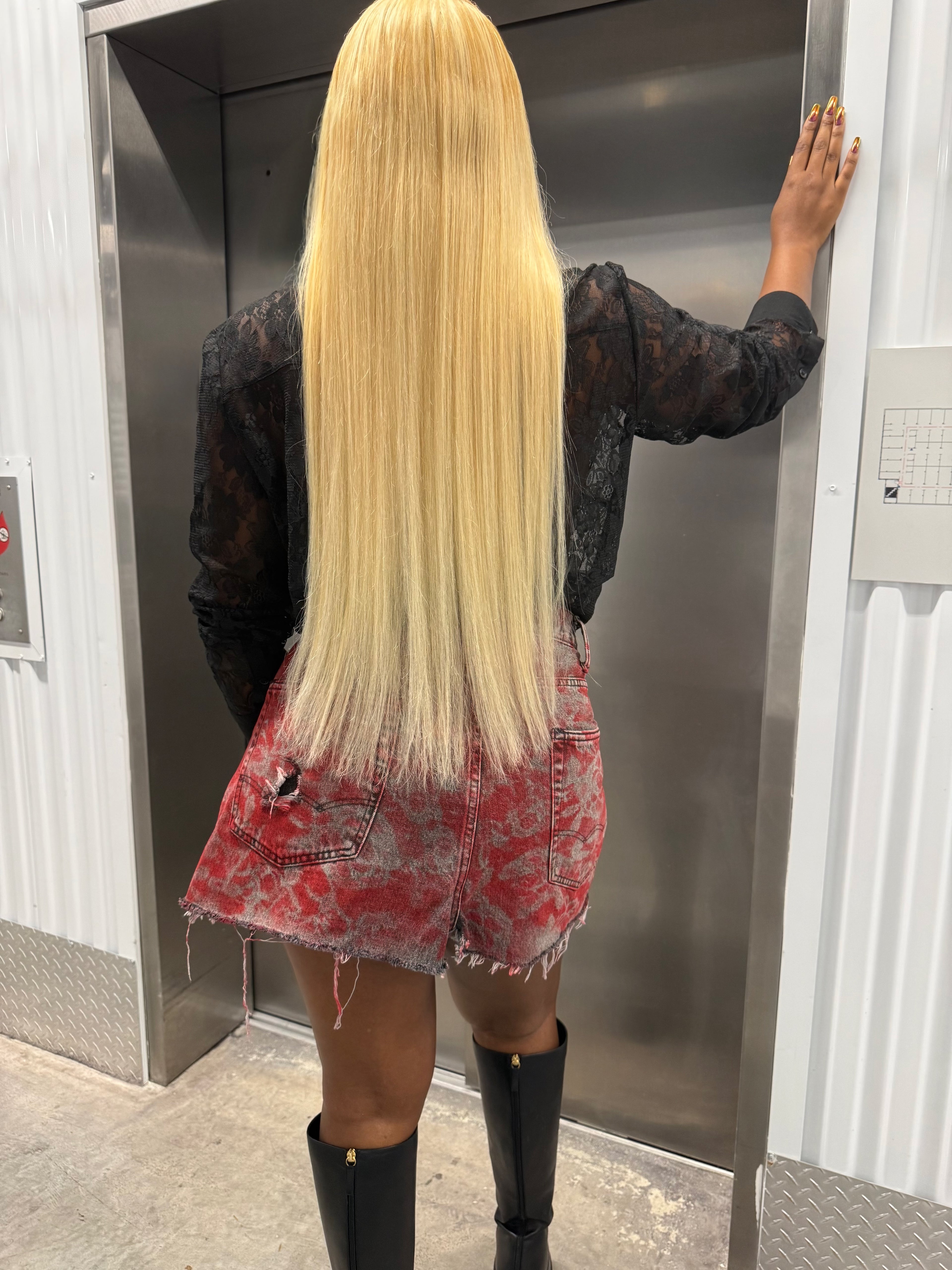 Red Lace Denim Wrap Skirt