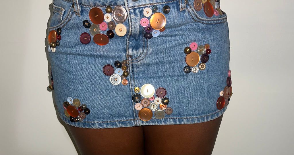 Denim Button Mini Skirt 001