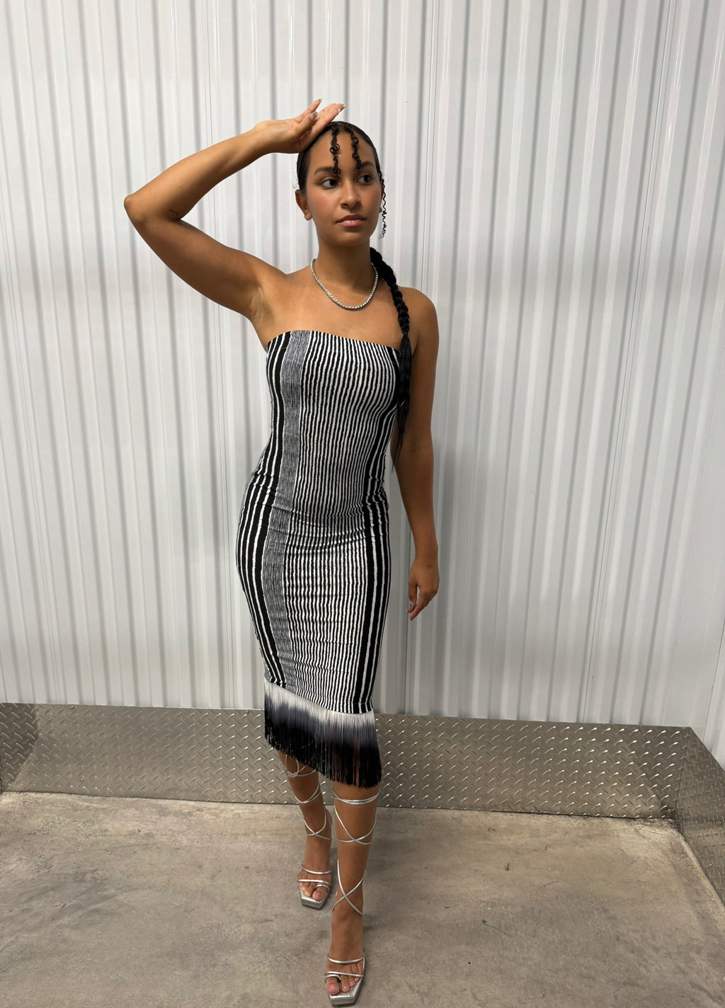 Striped Midi Tube Dress 001