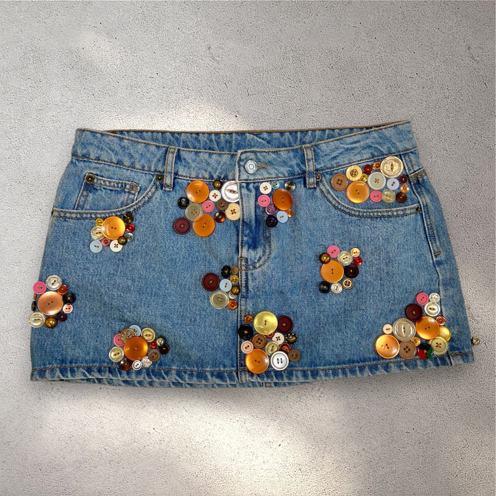 Denim Button Mini Skirt 001