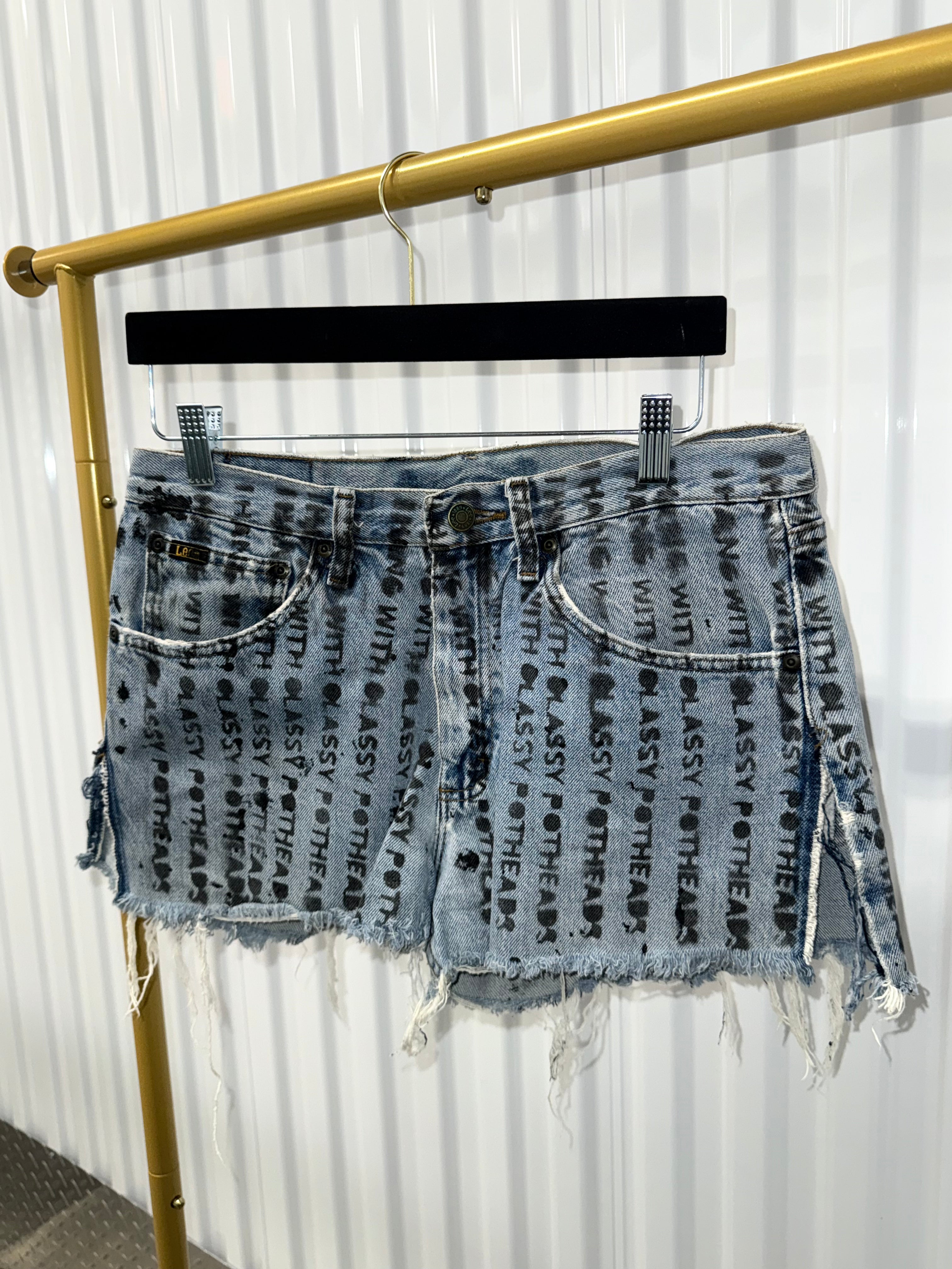 I hang with classy potheads denim shorts Size 12 001